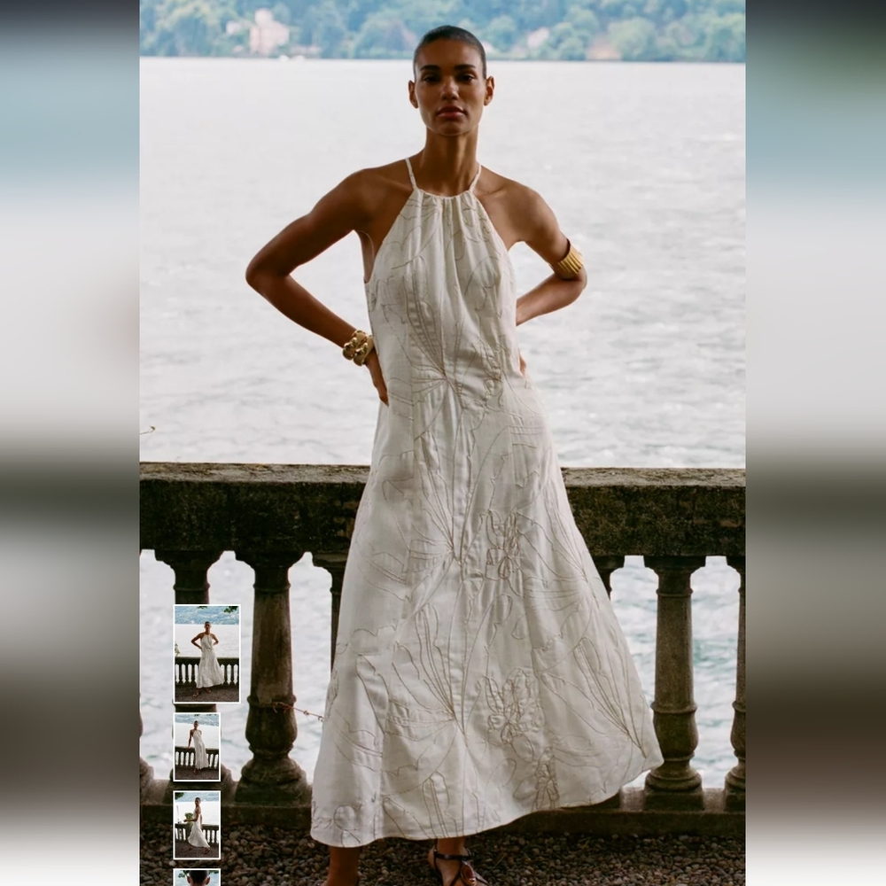 Zara Elegant Cream Halter Midi Dress